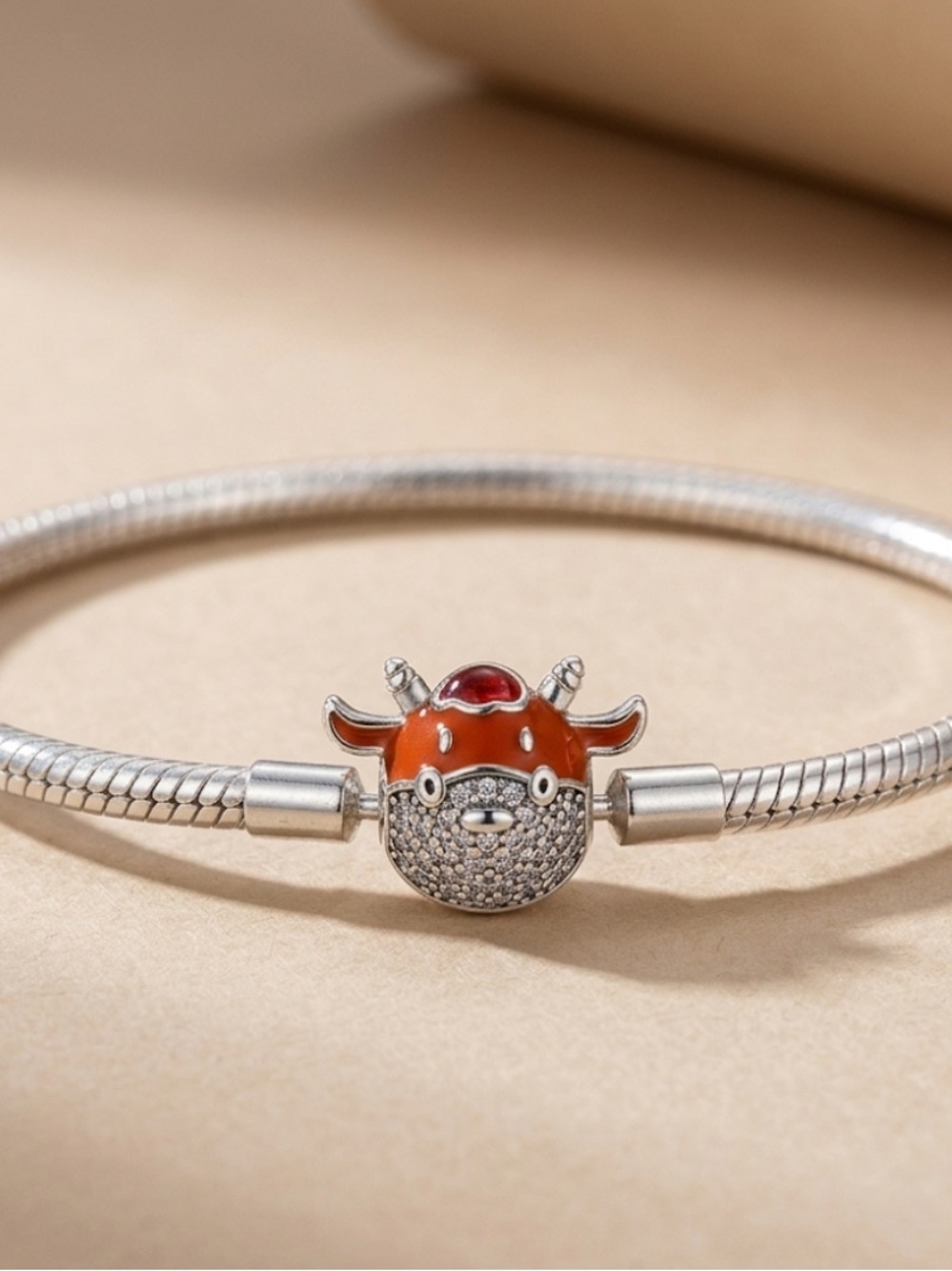 Sterling Silver Orange Ox Charm Bracelet Bead